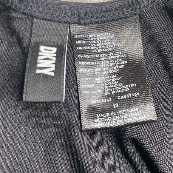 DKNY Mesh Side Shirred One Piece Swimsuit, Black Workout bathing suit - Picture 3 of 12